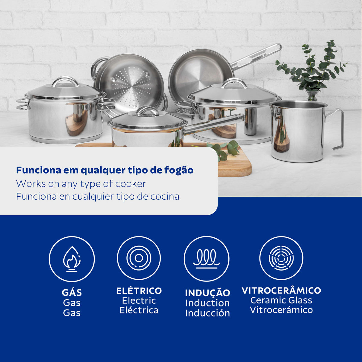 Tramontina Solar 6-piece stainless steel cookware set with tri-ply base and stainless steel lids