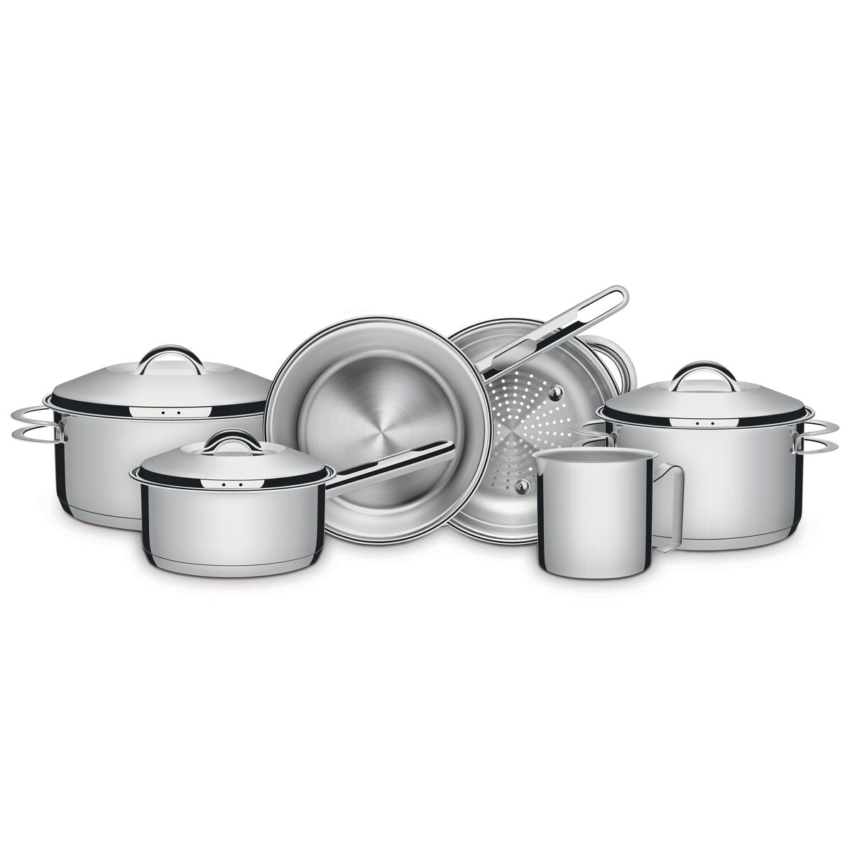 Tramontina Solar 6-piece stainless steel cookware set with tri-ply base and stainless steel lids
