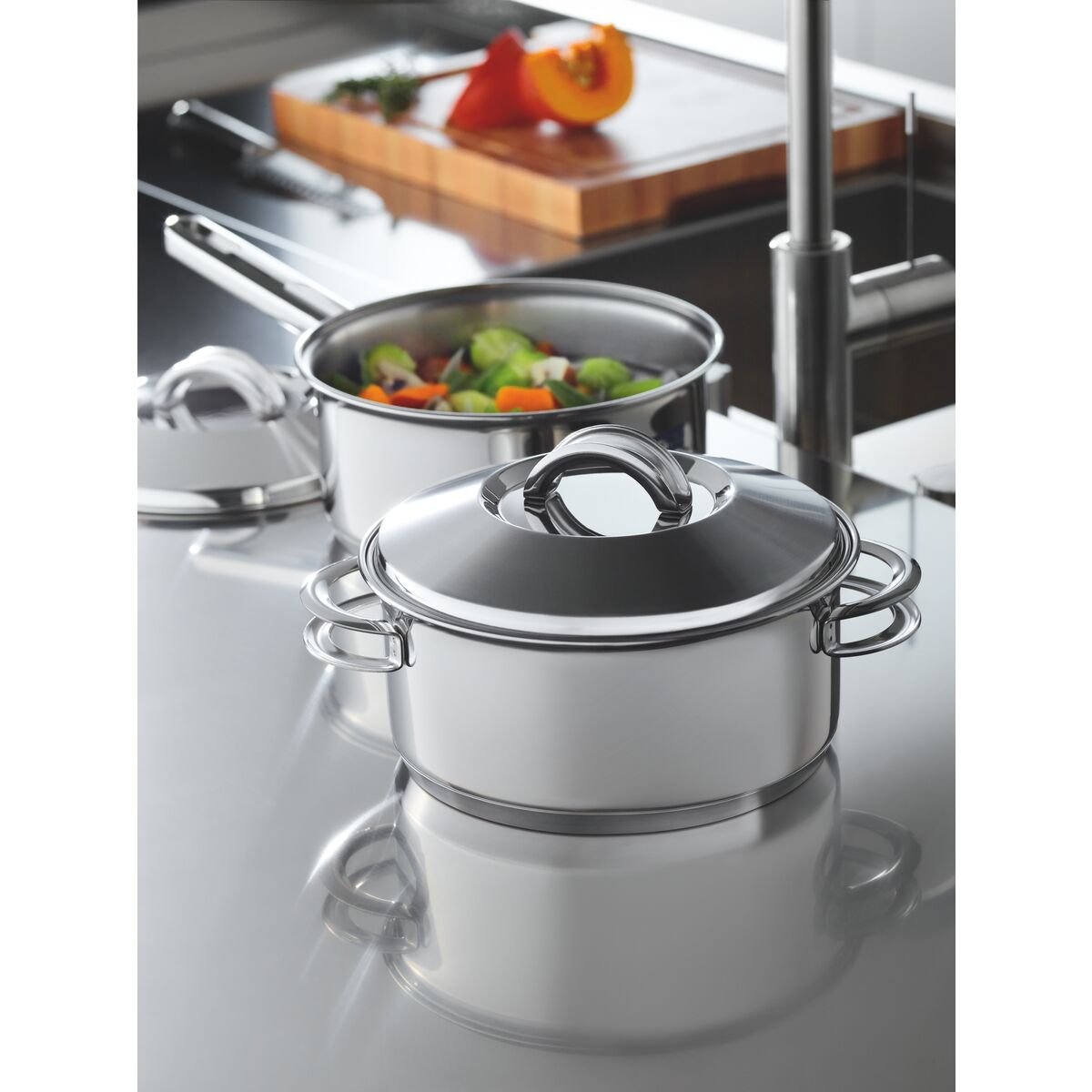 Tramontina Solar 6-piece stainless steel cookware set with tri-ply base and stainless steel lids