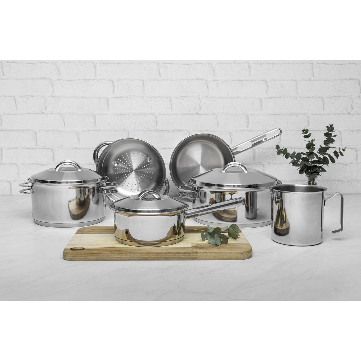 Tramontina Solar 6-piece stainless steel cookware set with tri-ply base and stainless steel lids