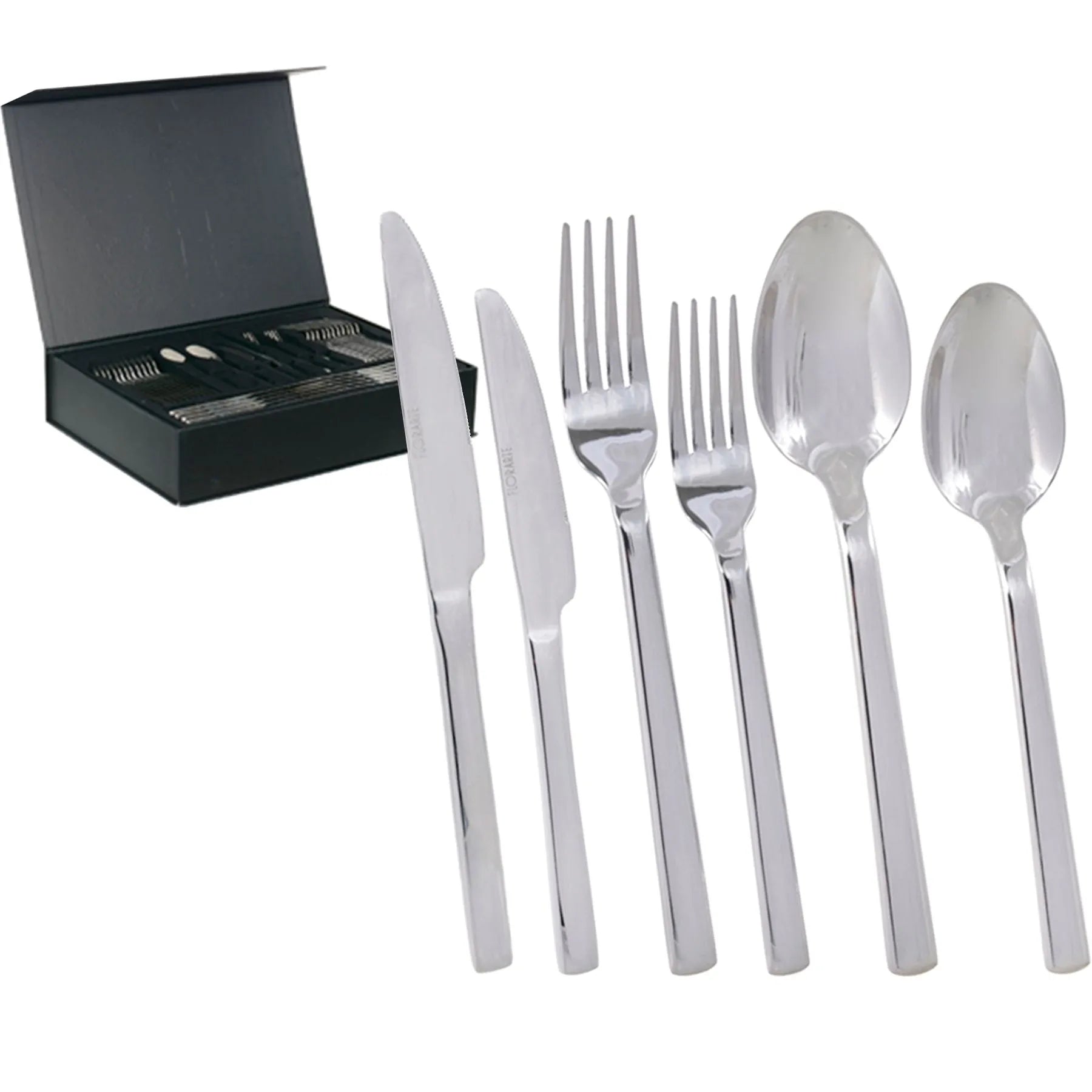 72-Piece Stainless Steel Cutlery Set with Lithographed Box - Essential